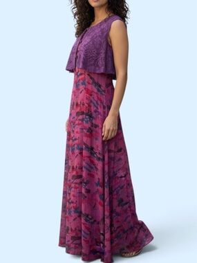 URU Art to Wear Hand Dyed Vintage Maxi Dress with Lace Overlay RARE